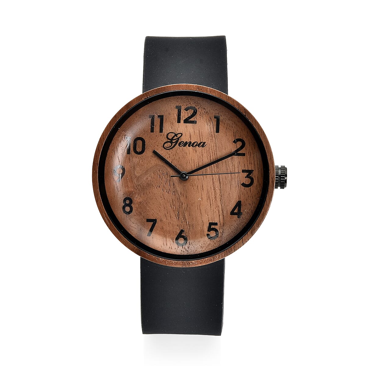 Genoa Miyota Japanese Movement Red Sandalwood Watch with Black Leather Strap image number 0