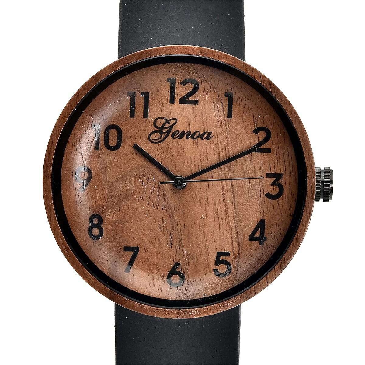 Genoa Miyota Japanese Movement Red Sandalwood Watch with Black Leather Strap image number 3