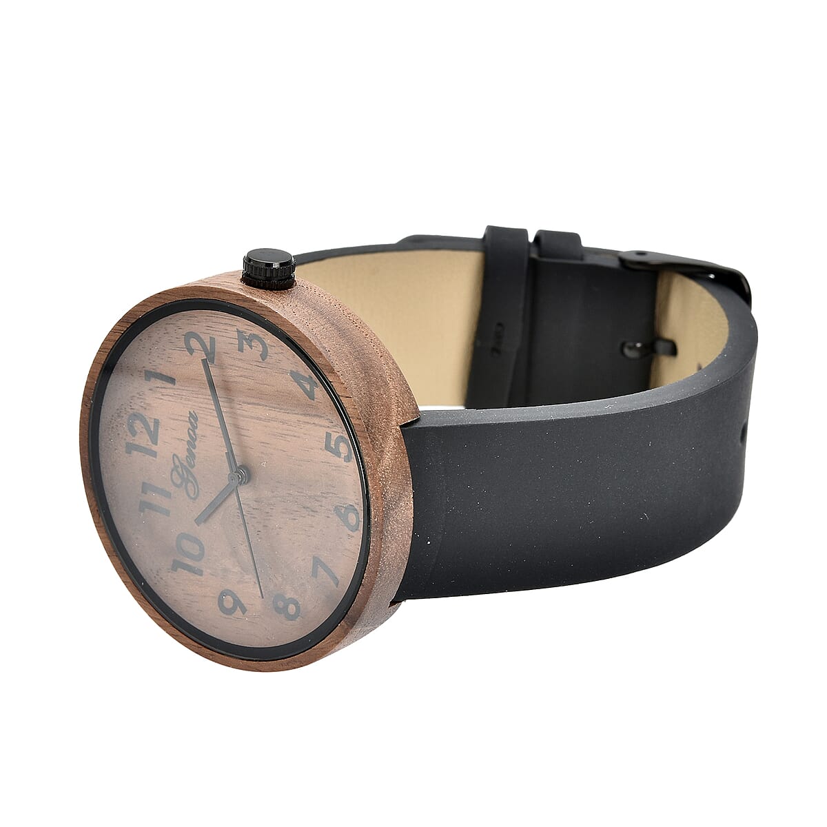 Genoa Miyota Japanese Movement Red Sandalwood Watch with Black Leather Strap image number 4