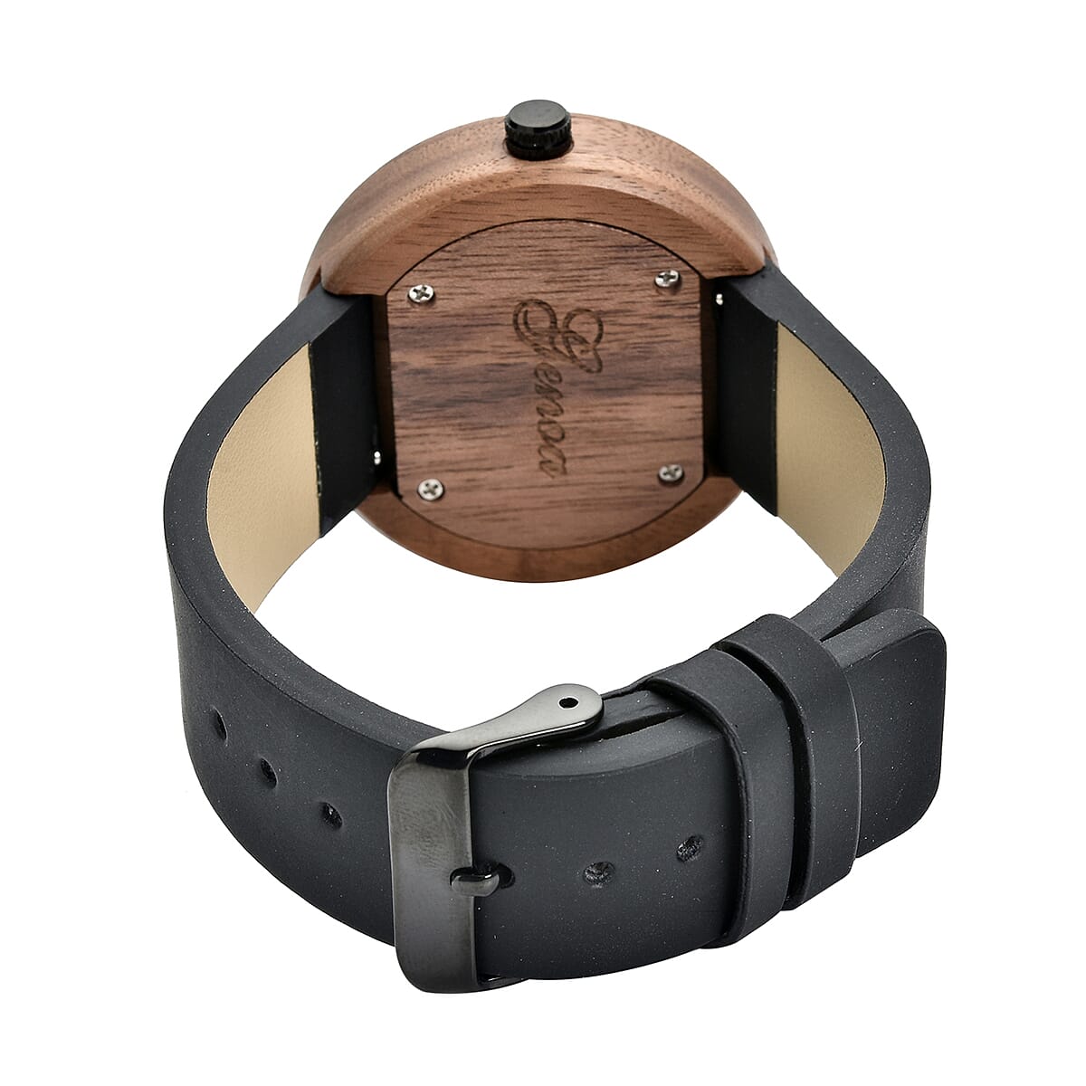Genoa Miyota Japanese Movement Red Sandalwood Watch with Black Leather Strap image number 5