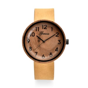 Genoa Miyota Japanese Movement Walnut Watch with Brown Leather Strap
