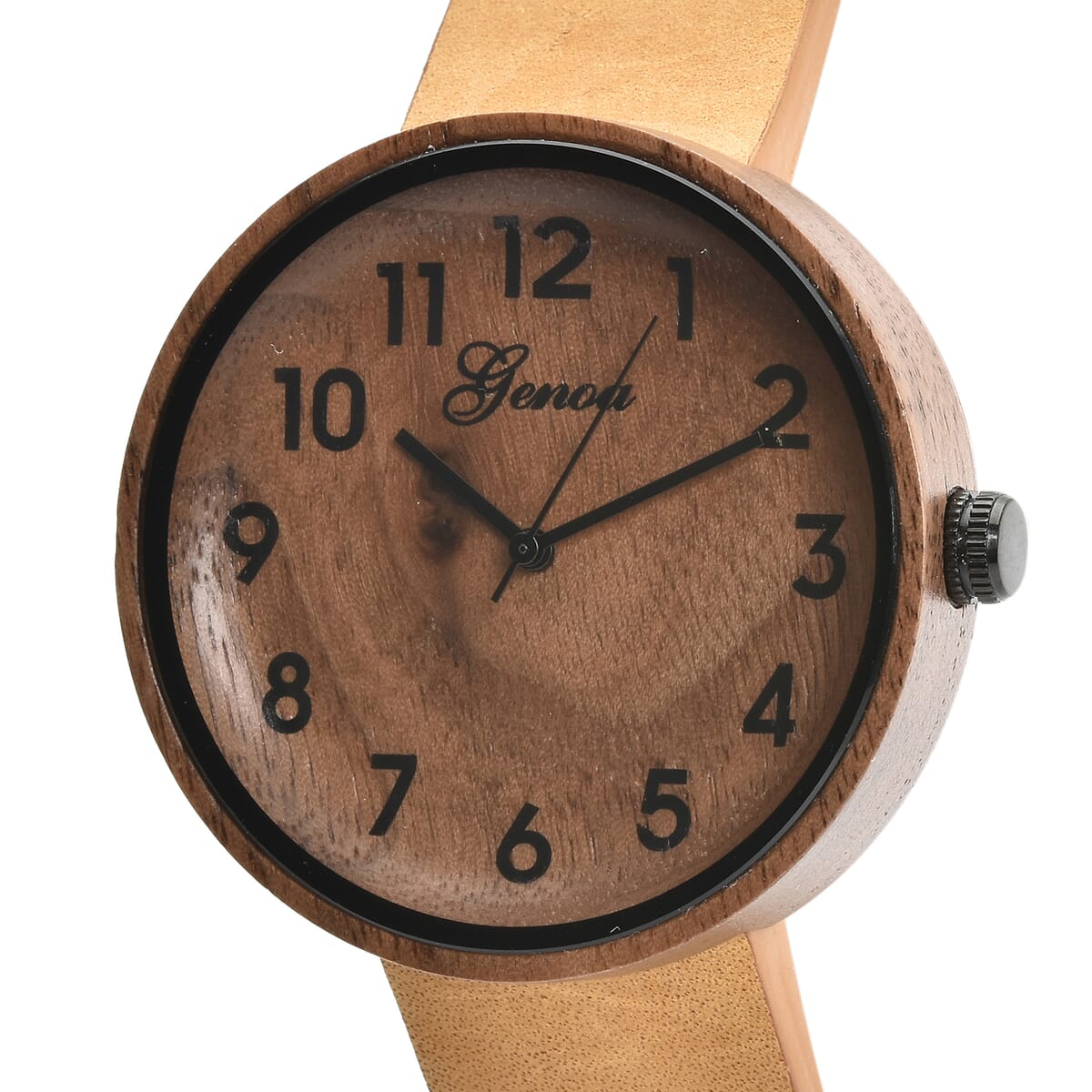 Genoa Miyota Japanese Movement Walnut Watch with Brown Leather Strap image number 3