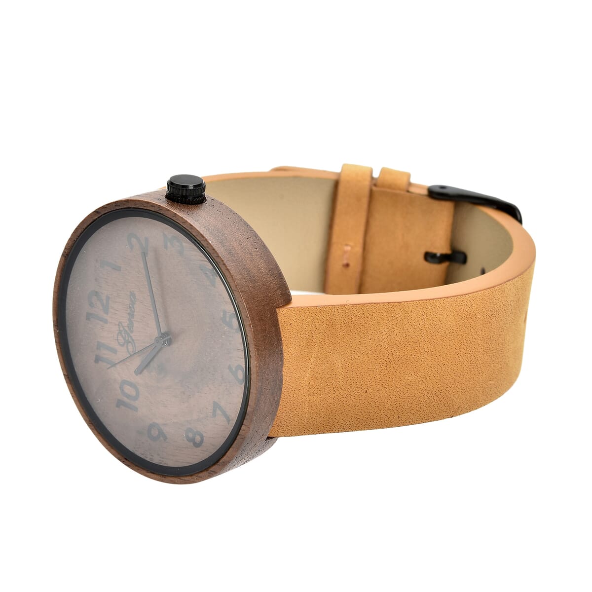 Genoa Miyota Japanese Movement Walnut Watch with Brown Leather Strap image number 4