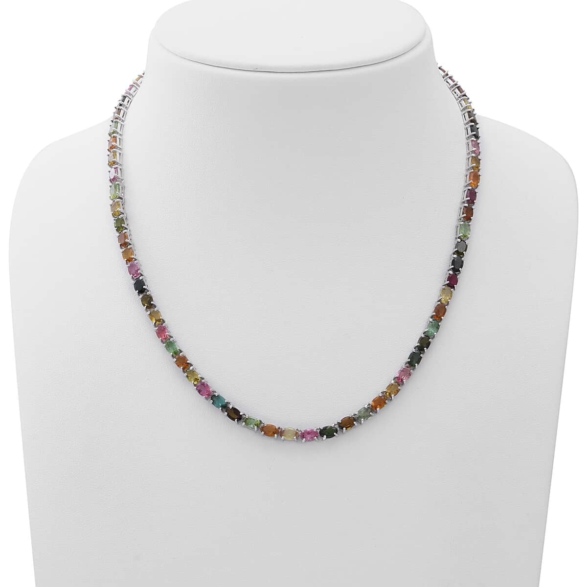 Buy AAA Multi-Tourmaline Tennis Necklace 18 Inches in Platinum Over ...
