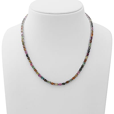 AAA Multi-Tourmaline Tennis Necklace 18 Inches in Platinum Over Sterling Silver 30.50 ctw