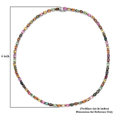 AAA Multi-Tourmaline Tennis Necklace 18 Inches in Platinum Over Sterling Silver 30.50 ctw