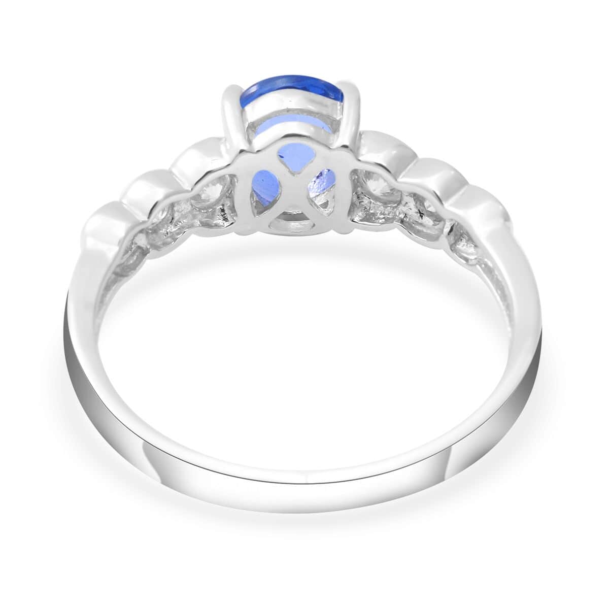 Madagascar Blue Sapphire and Moissanite Ring in Platinum Over Sterling Silver (Size 7.0) 1.40 ctw image number 3