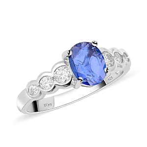 Madagascar Blue Sapphire and Moissanite Ring in Platinum Over Sterling Silver (Size 8.0) 1.40 ctw