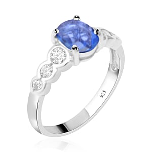 Madagascar Blue Sapphire and Moissanite Ring in Platinum Over Sterling Silver (Size 8.0) 1.40 ctw