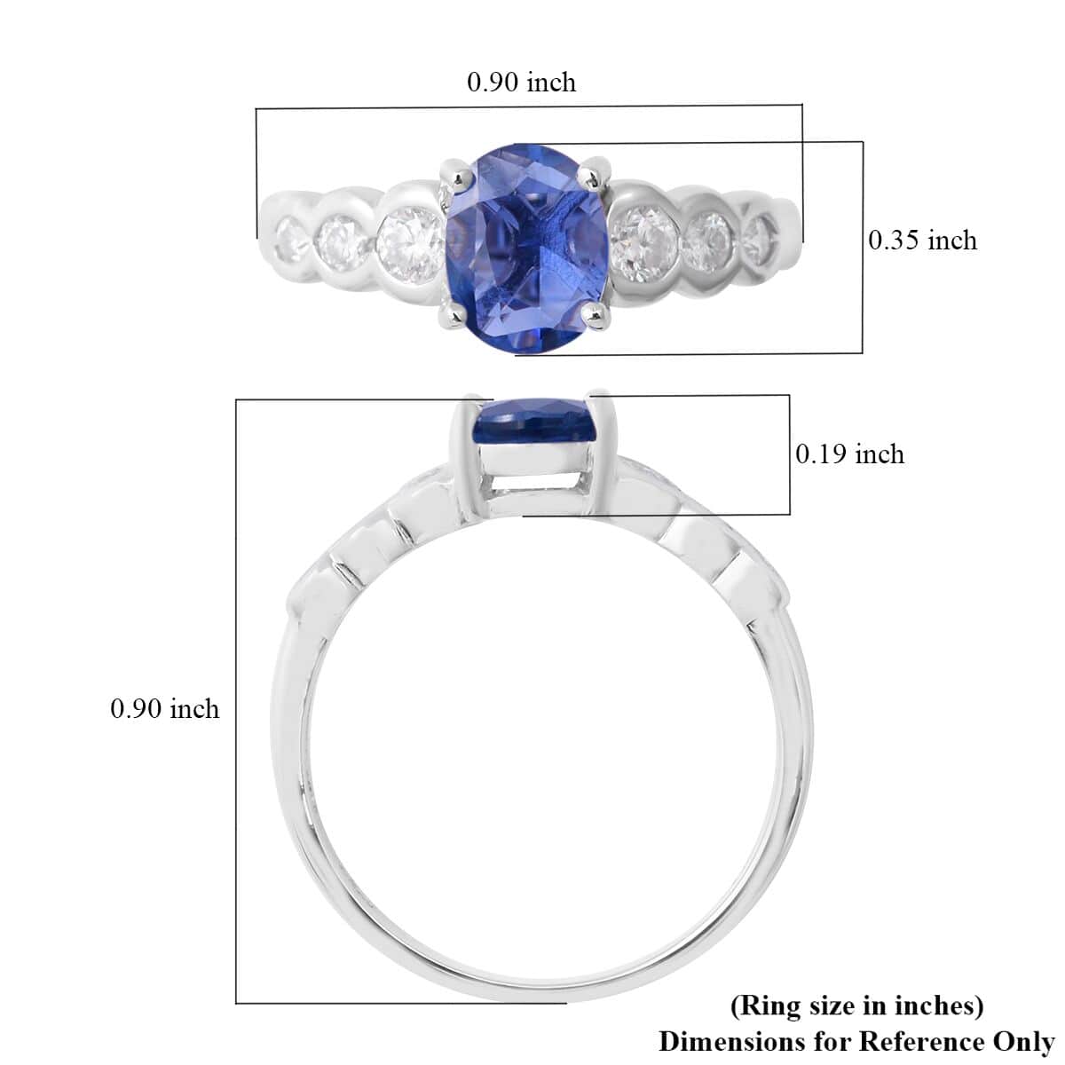 Madagascar Blue Sapphire and Moissanite Ring in Platinum Over Sterling Silver (Size 8.0) 1.40 ctw image number 4