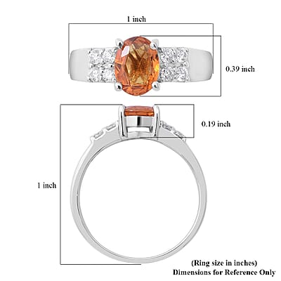 Orange Sapphire and Moissanite VS-EF Ring in Platinum Over Sterling Silver (Size 5.0) 1.40 ctw