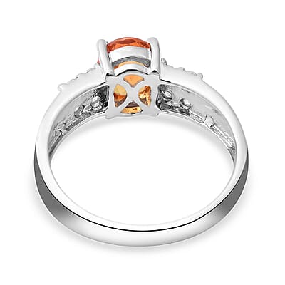 Orange Sapphire and Moissanite Ring in Platinum Over Sterling Silver (Size 7.0) 1.40 ctw