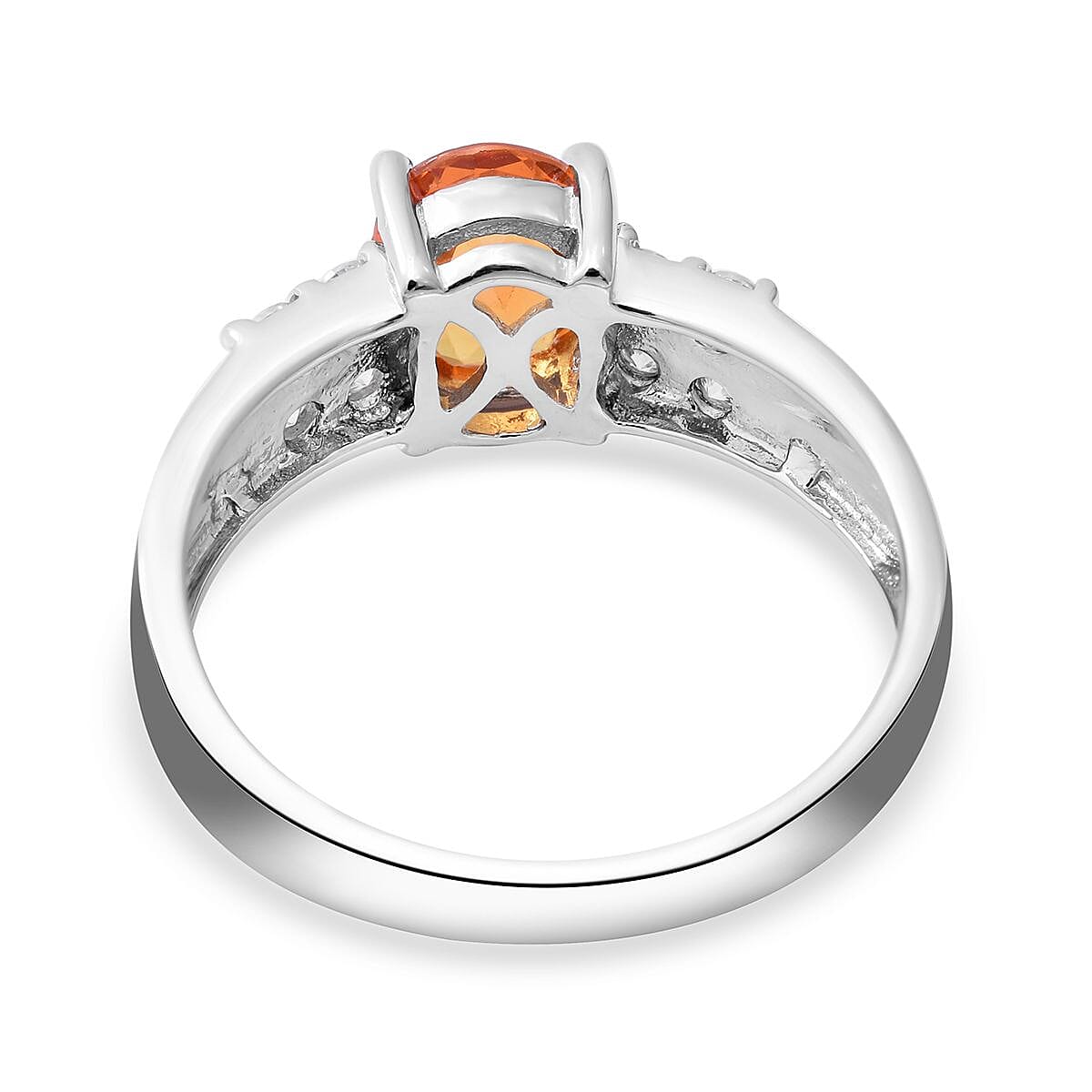 Orange Sapphire and Moissanite Ring in Platinum Over Sterling Silver (Size 8.0) 1.25 ctw