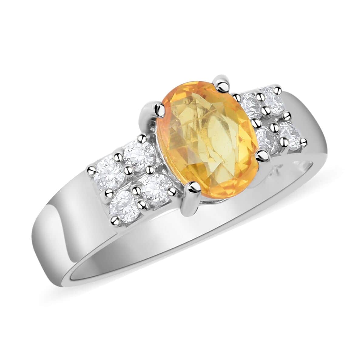 Madagascar Yellow Sapphire and Moissanite Ring in Platinum Over Sterling Silver (Size 6.0) 1.40 ctw image number 0
