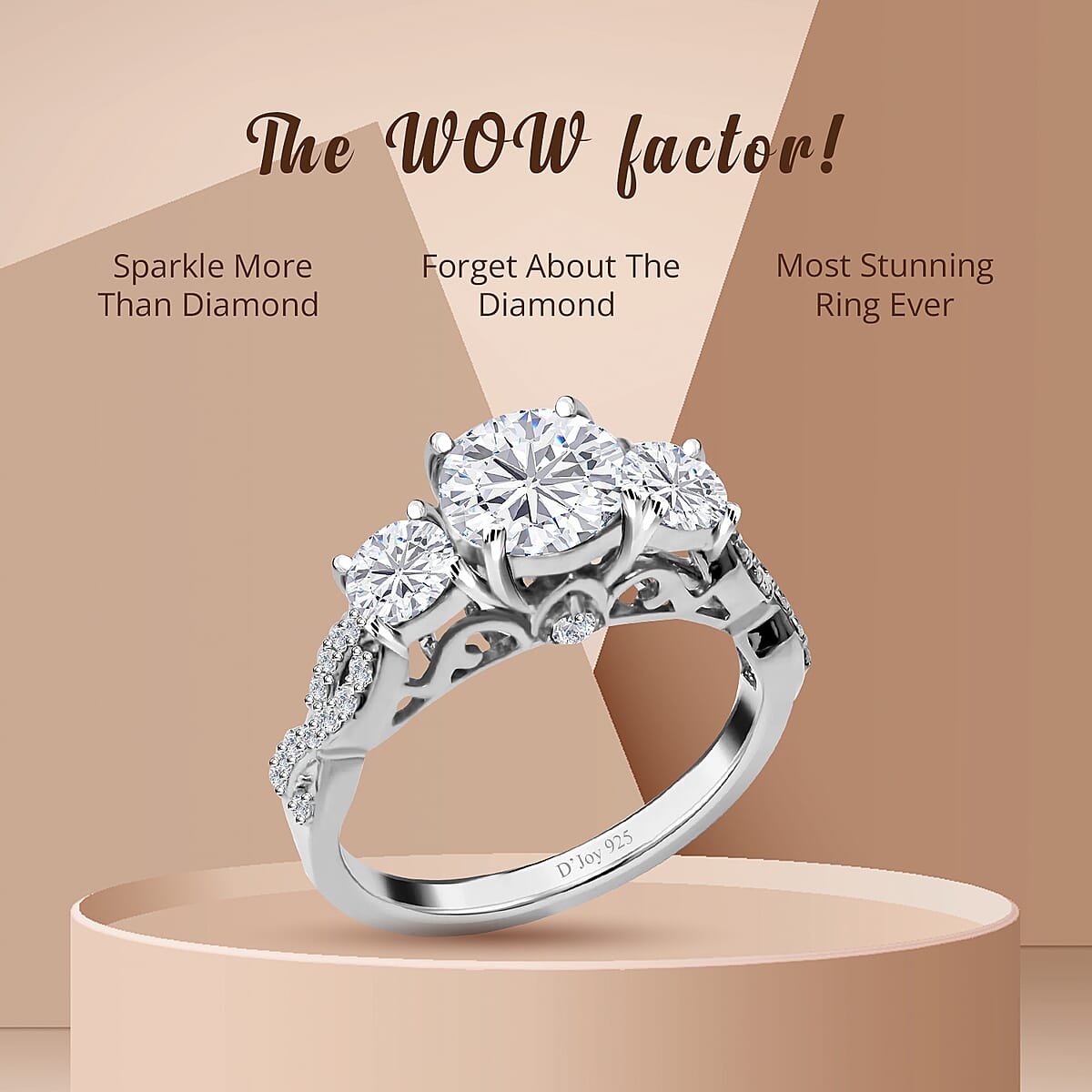 100 Facet Moissanite (VS-EF) Ring in Platinum Over Sterling Silver (Size 10.0) 3.00 ctw image number 4