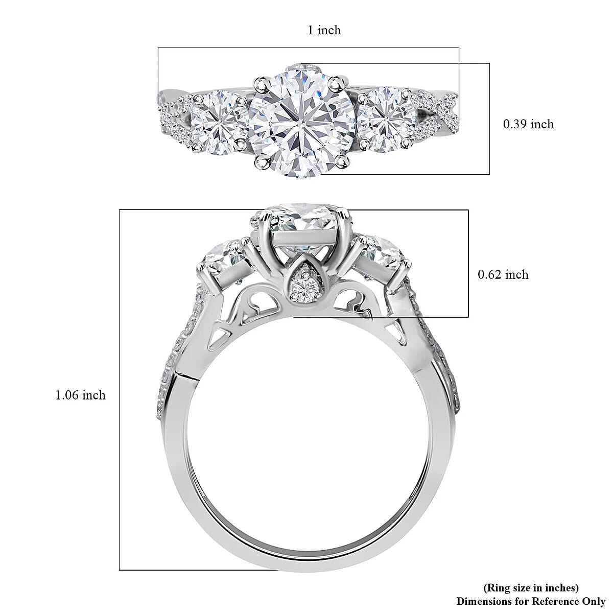 100 Facet Moissanite (VS-EF) Ring in Platinum Over Sterling Silver (Size 10.0) 3.00 ctw image number 6