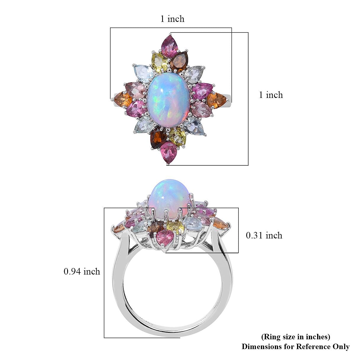 Premium Ethiopian Welo Opal and Multi-Tourmaline Floral Ring in Platinum Over Sterling Silver (Size 9.0) 4.15 ctw image number 4