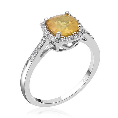 Premium Madagascar Yellow Sapphire and White Zircon Halo Ring in Platinum Over Sterling Silver (Size 10.0) 2.00 ctw