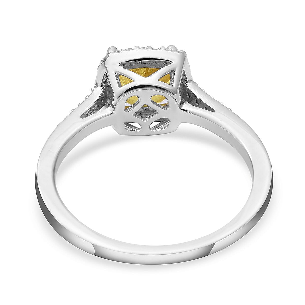 Premium Madagascar Yellow Sapphire and White Zircon Halo Ring in Platinum Over Sterling Silver (Size 10.0) 2.00 ctw