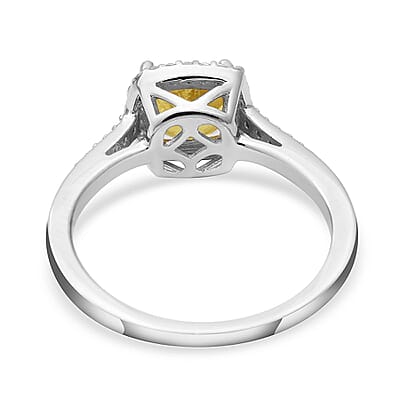 Premium Madagascar Yellow Sapphire and White Zircon Halo Ring in Platinum Over Sterling Silver (Size 10.0) 2.00 ctw