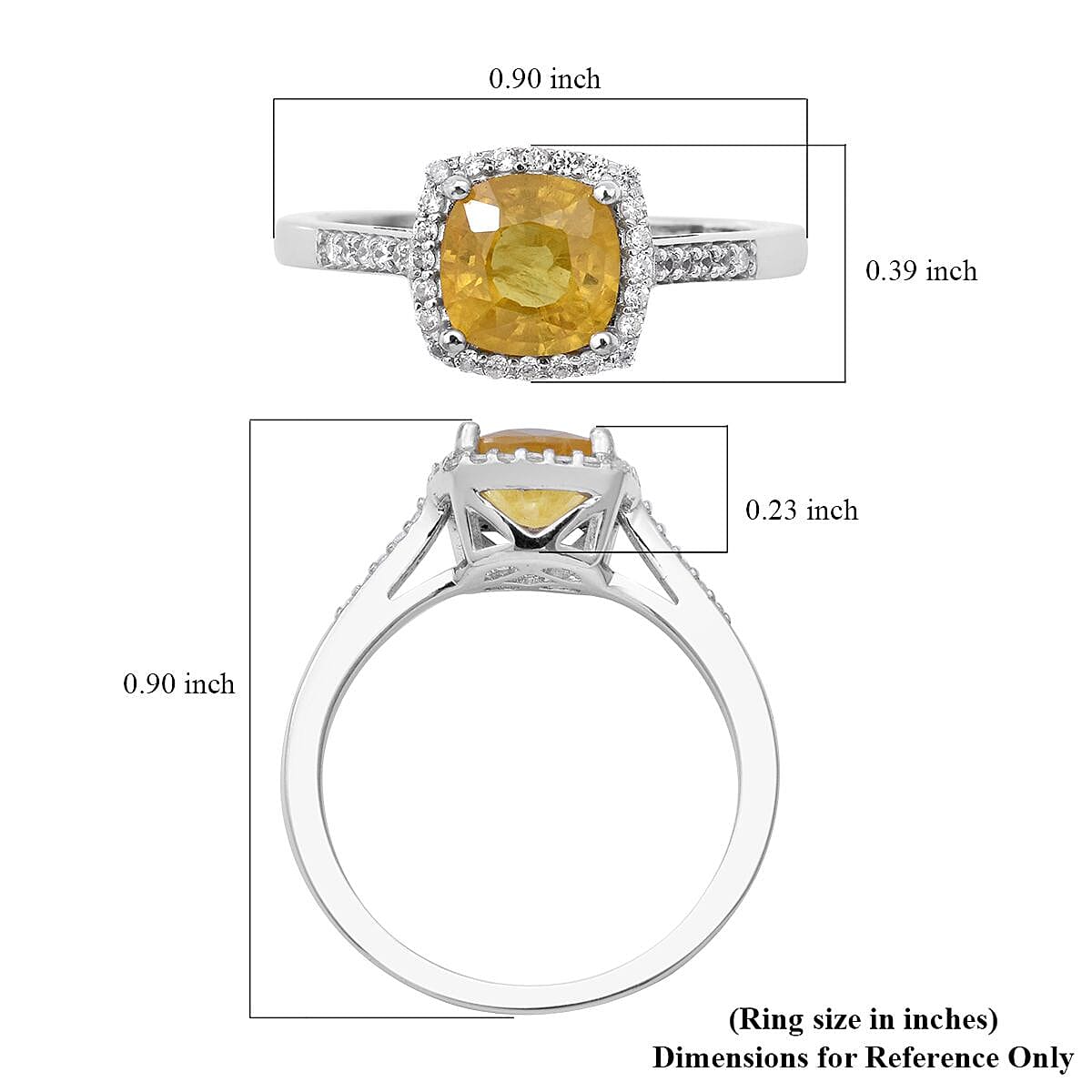 Premium Madagascar Yellow Sapphire and White Zircon Halo Ring in Platinum Over Sterling Silver (Size 10.0) 2.00 ctw