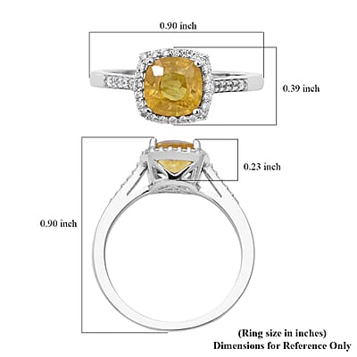 Premium Madagascar Yellow Sapphire and White Zircon Halo Ring in Platinum Over Sterling Silver (Size 10.0) 2.00 ctw