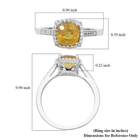 Premium Madagascar Yellow Sapphire and Natural White Zircon Halo Ring in Platinum Over Sterling Silver (Size 10.0) 2.00 ctw image number 4