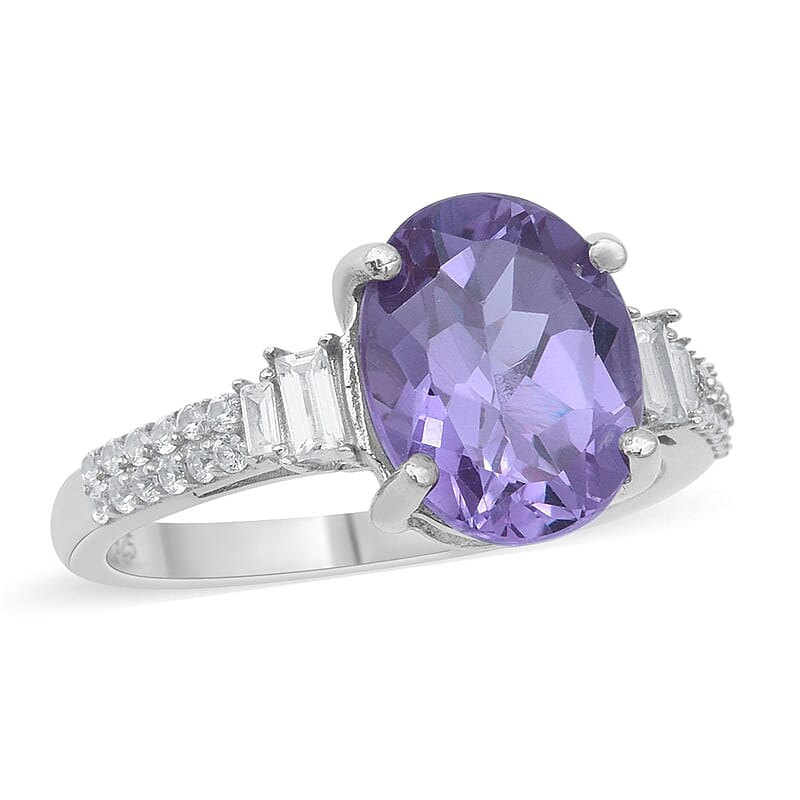 Lab Created Alexandrite and Natural White Zircon 4.25 ctw Ring in Platinum Over Sterling Silver (Size 10.0) 
