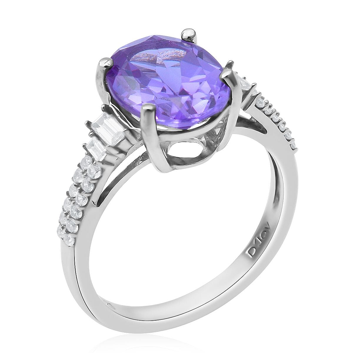 Lab Created Alexandrite and Natural White Zircon 4.25 ctw Ring in Platinum Over Sterling Silver (Size 10.0) 