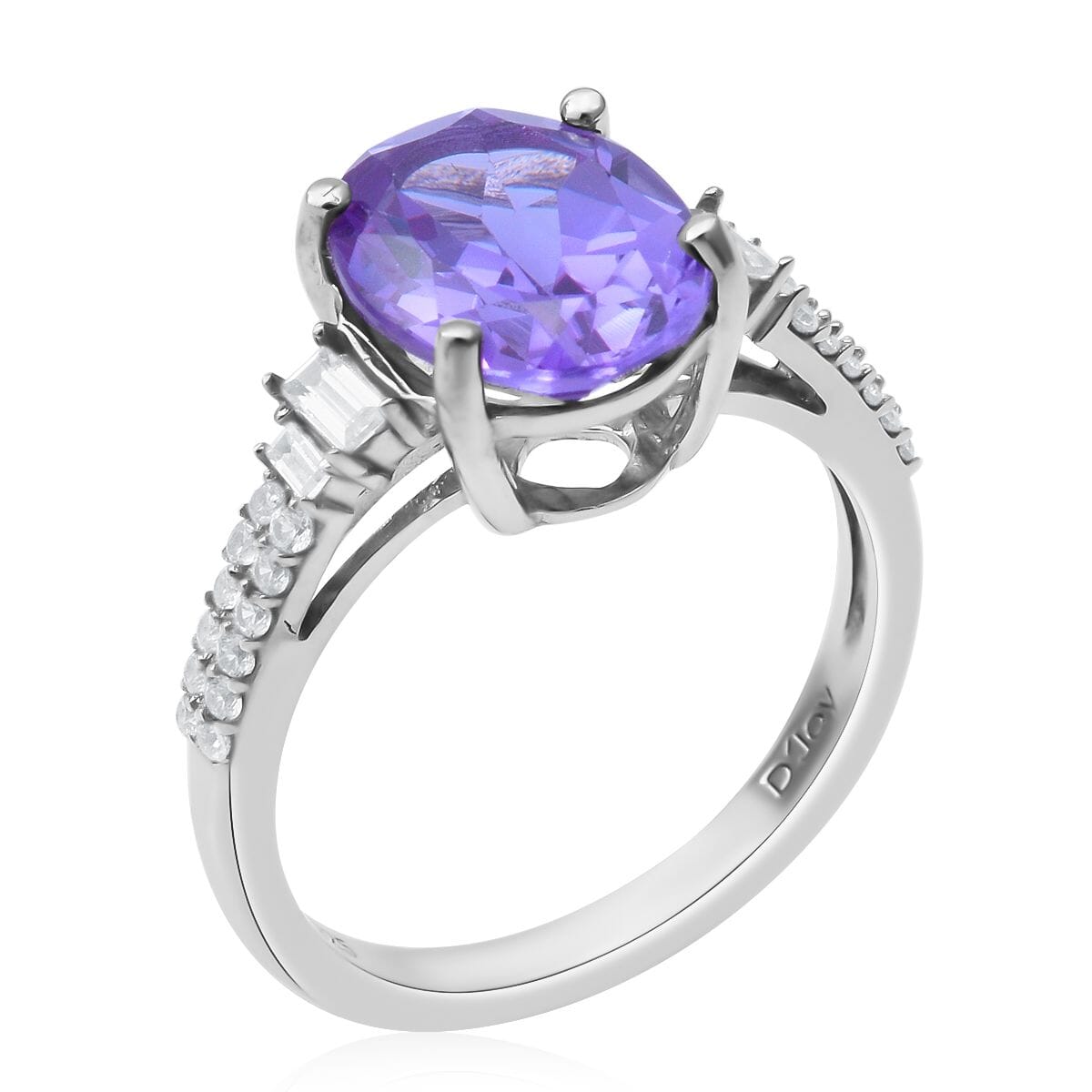 Lab Created Alexandrite, Natural White Zircon Ring in Platinum Over Sterling Silver (Size 6.0) 4.25 ctw image number 2