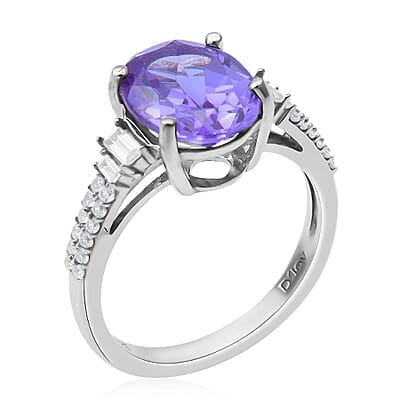 Lab Created Alexandrite and Natural White Zircon 4.25 ctw Ring in Platinum Over Sterling Silver (Size 10.0) 