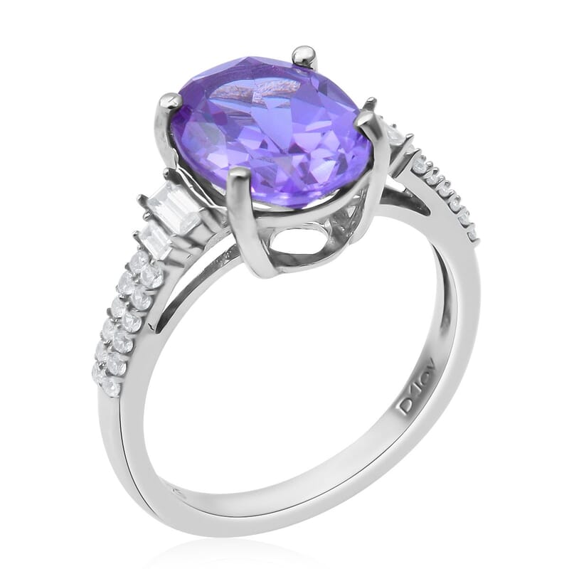 Lab Created Alexandrite and Natural White Zircon 4.25 ctw Ring in Platinum Over Sterling Silver (Size 10.0) 