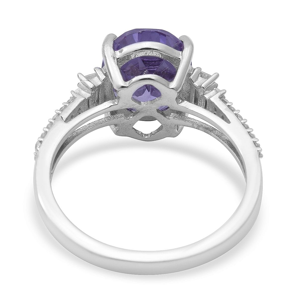 Lab Created Alexandrite and Natural White Zircon 4.25 ctw Ring in Platinum Over Sterling Silver (Size 10.0) 