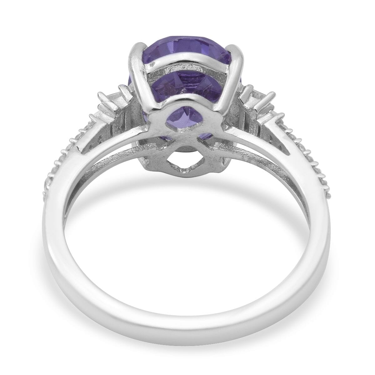 Lab Created Alexandrite, Natural White Zircon Ring in Platinum Over Sterling Silver (Size 6.0) 4.25 ctw image number 3