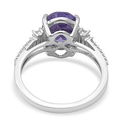 Lab Created Alexandrite and Natural White Zircon 4.25 ctw Ring in Platinum Over Sterling Silver (Size 10.0) 