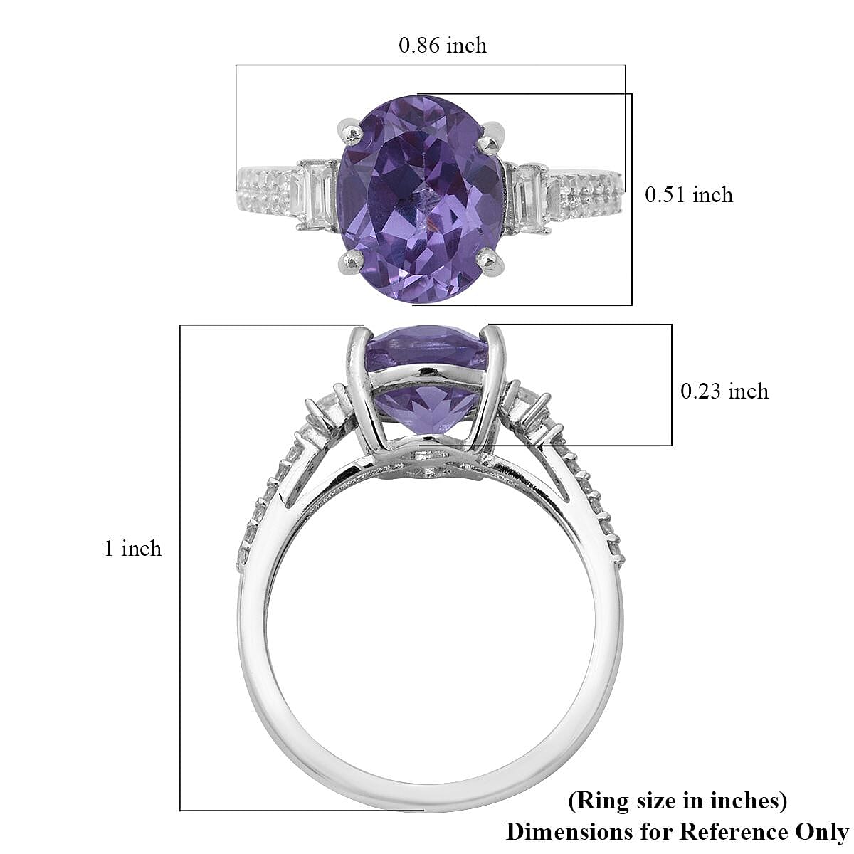 Lab Created Alexandrite and Natural White Zircon 4.25 ctw Ring in Platinum Over Sterling Silver (Size 10.0) 