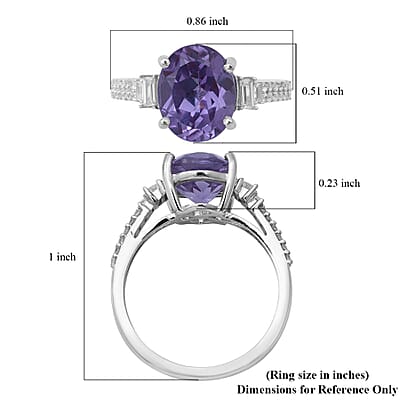 Lab Created Alexandrite and Natural White Zircon 4.25 ctw Ring in Platinum Over Sterling Silver (Size 10.0) 