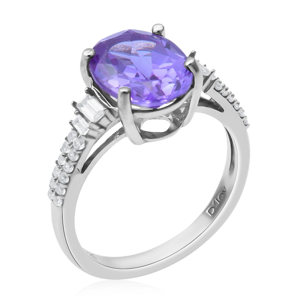 Lab Created Alexandrite and Natural White Zircon 4.25 ctw Ring in Platinum Over Sterling Silver (Size 9.0)  image number 2
