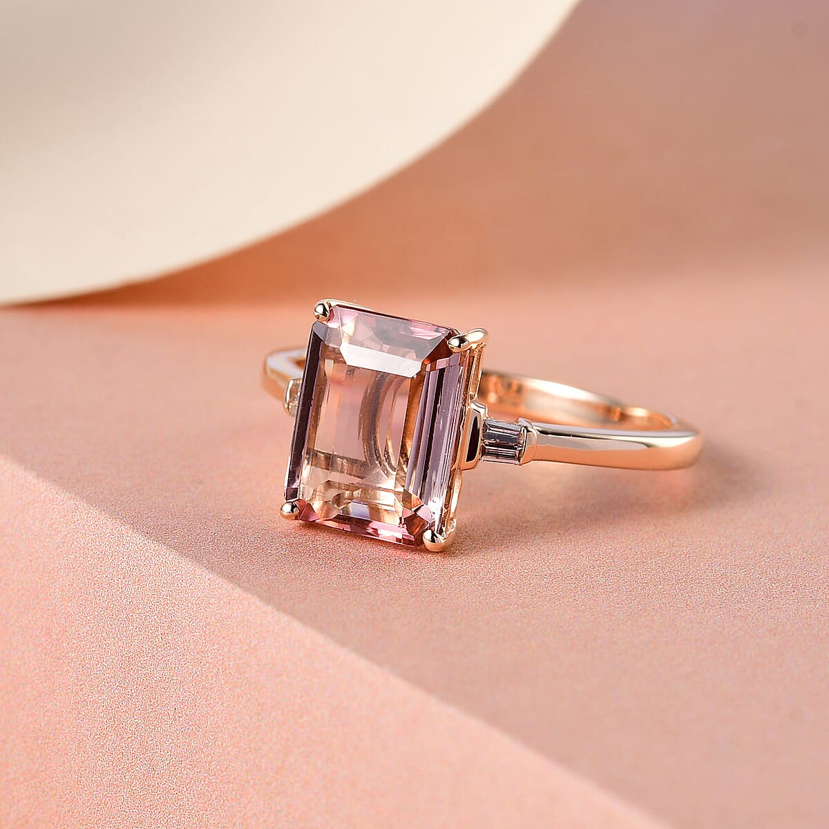 LUXORO 14K Rose Gold Premium Natural Blush Tourmaline and G-H I3 Diamond Accent Ring 2.25 Grams 2.35 ctw image number 1