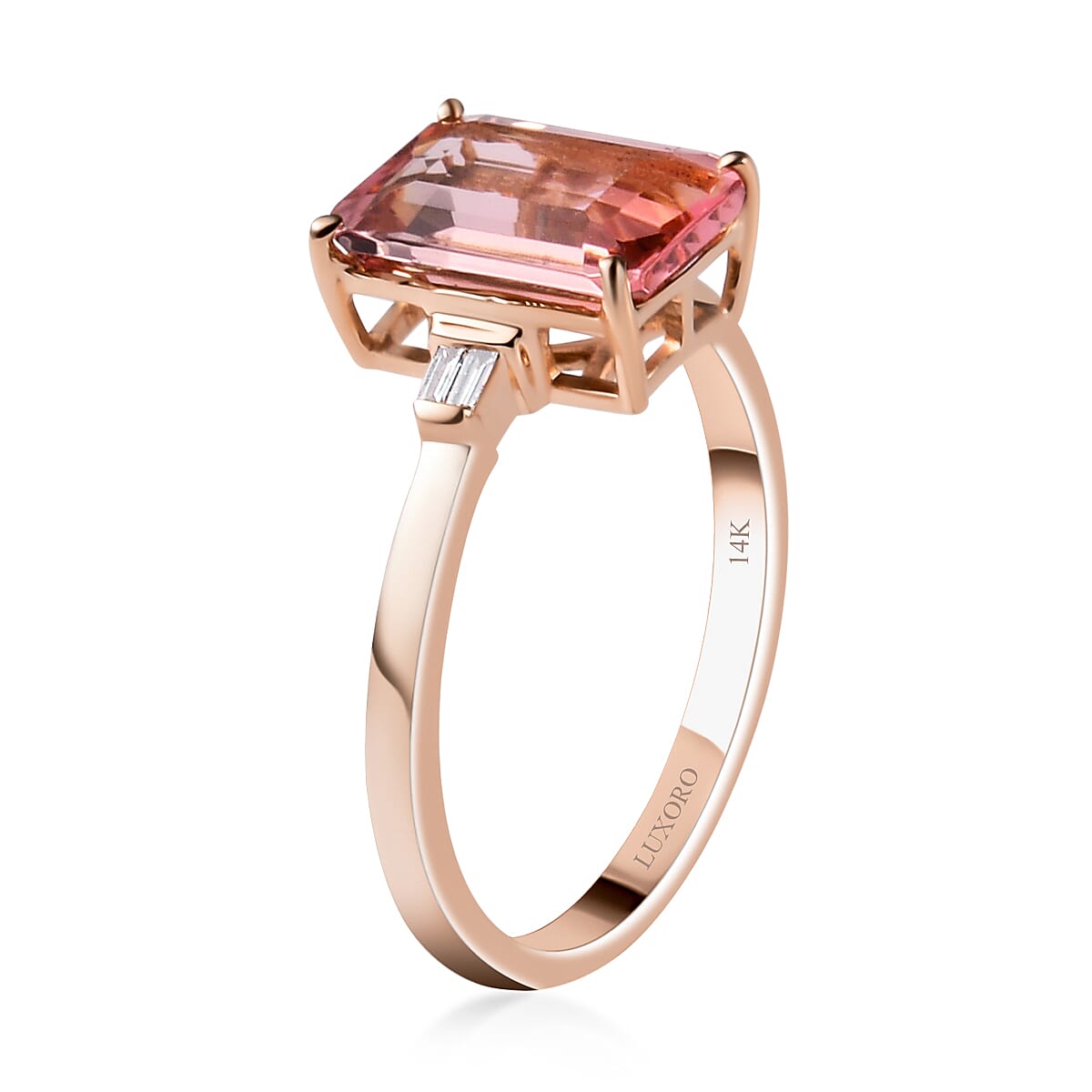 LUXORO 14K Rose Gold Premium Natural Blush Tourmaline and G-H I3 Diamond Accent Ring 2.25 Grams 2.35 ctw image number 3