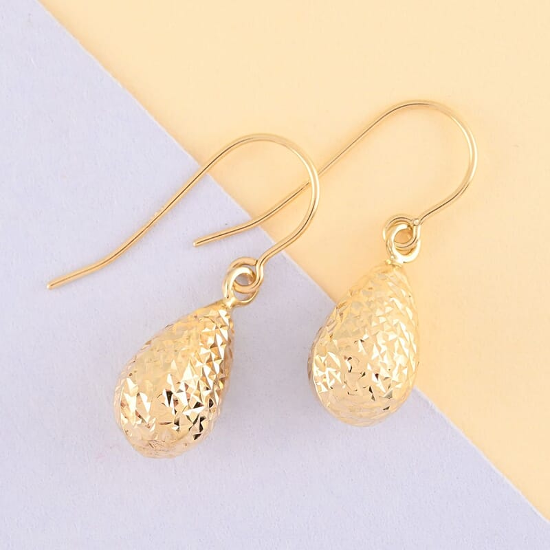 14K Yellow Gold Diamond-Cut Dangle Earrings