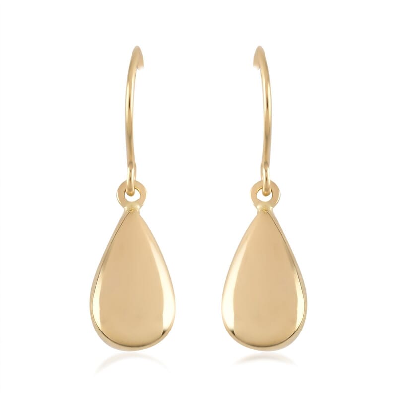14K Yellow Gold Mirror Teardrop Dangle Earrings