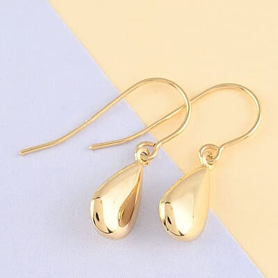 14K Yellow Gold Mirror Teardrop Dangle Earrings