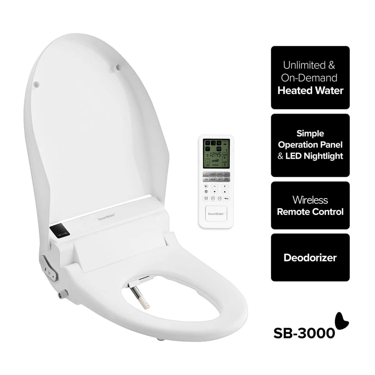 SmartBidet (SB-2600)-Electric Toilet Seat for Elongated Toilets with Unlimited & On-Demand Heated Water, Touch Control Panel, Turbo Wash, and Child Wash & Dry image number 3