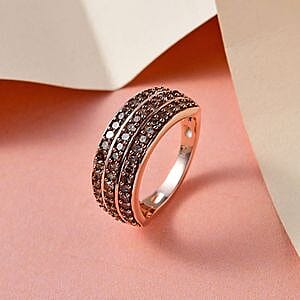 Natural Champagne Diamond 0.99 ctw Cluster Ring in Vermeil RG Over Sterling Silver (Size 8)
