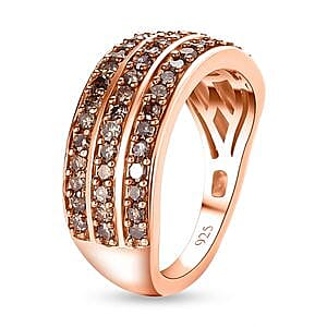 Natural Champagne Diamond 0.99 ctw Cluster Ring in Vermeil RG Over Sterling Silver (Size 8)