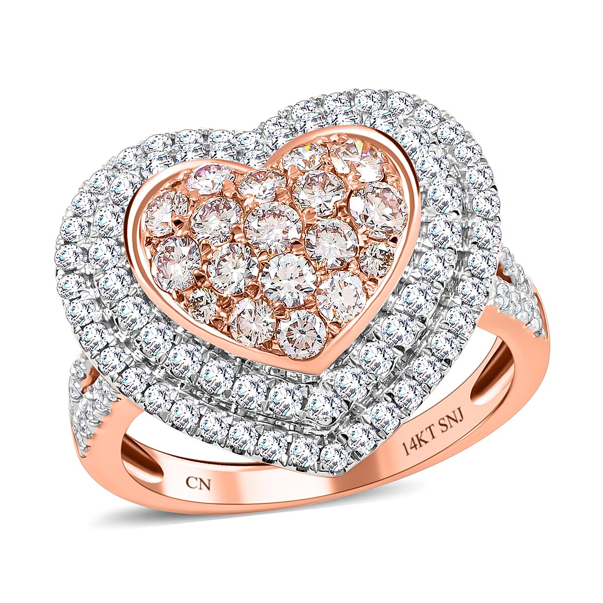 Ankur Treasure Chest MIO AMOUR 14K Rose and White Gold Natural Pink and White Diamond Heart Ring, Halo Engagement Ring For Women 1.50 ctw image number 0