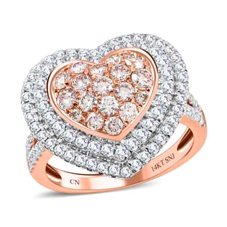 MIO AMOUR 14K Rose and White Gold Natural Pink and White Diamond (SI1) Heart Ring 5.50 Grams 1.50 ctw image number 0