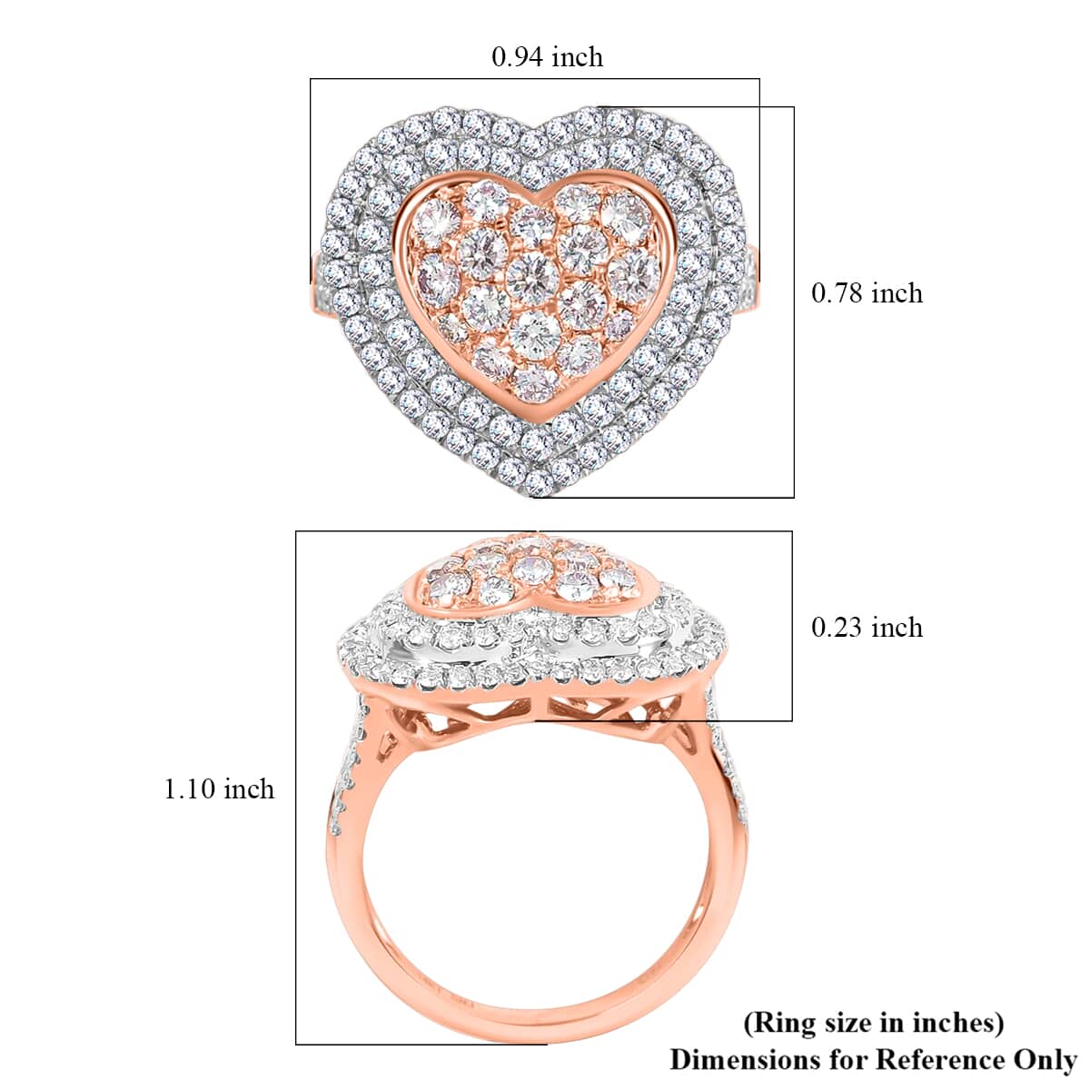 MIO AMOUR 14K Rose and White Gold Natural Pink and White Diamond (SI1) Heart Ring 5.50 Grams 1.50 ctw image number 5