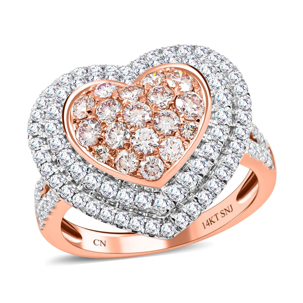 Ankur Treasure Chest MIO AMOUR 14K Rose and White Gold Natural Pink and White Diamond Heart Ring, Halo Engagement Ring For Women 1.50 ctw (Size 7.0) image number 0